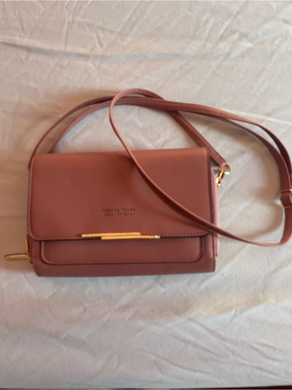 Forever Young Dusty Rose Crossbody Bag with Gold Bar